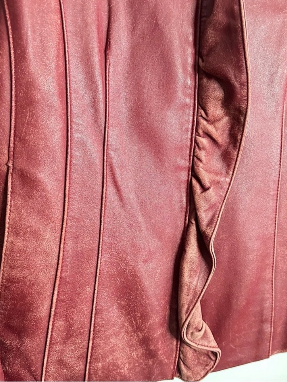 Neiman Marcus Red Leather Ruffle-Front Jacket - Picture 4 of 6